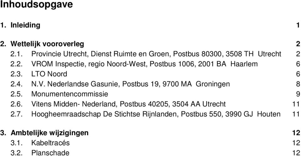 5. Monumentencommissie 9 2.6. Vitens Midden- Nederland, Postbus 40205, 3504 AA Utrecht 11 2.7.