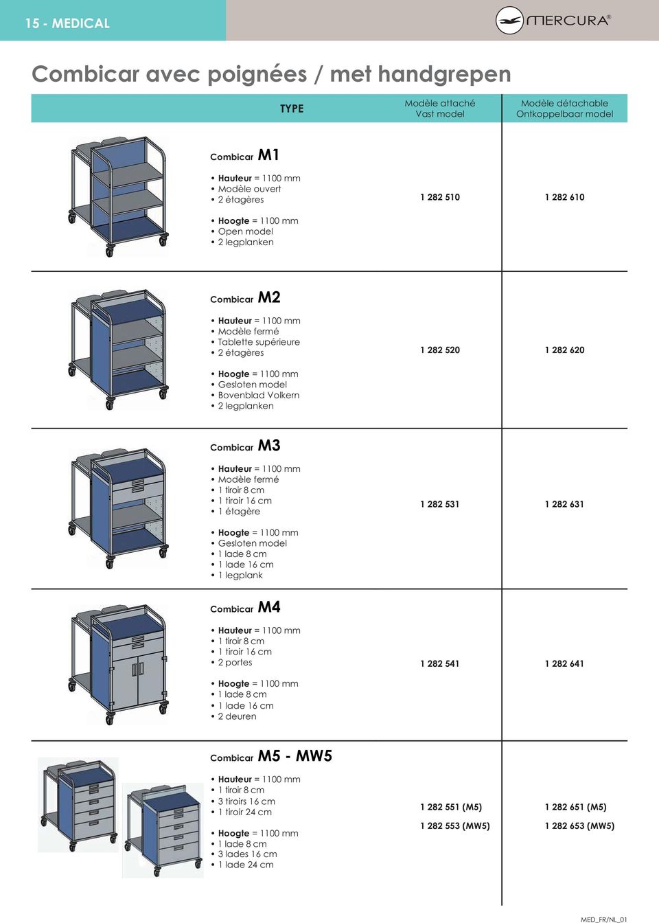 Combicar M3 Hauteur = 1100 mm Modèle fermé 1 tiroir 8 cm 1 tiroir 16 cm 1 étagère 1 282 531 1 282 631 Hoogte = 1100 mm Gesloten model 1 lade 8 cm 1 lade 16 cm 1 legplank Combicar M4 Hauteur = 1100 mm