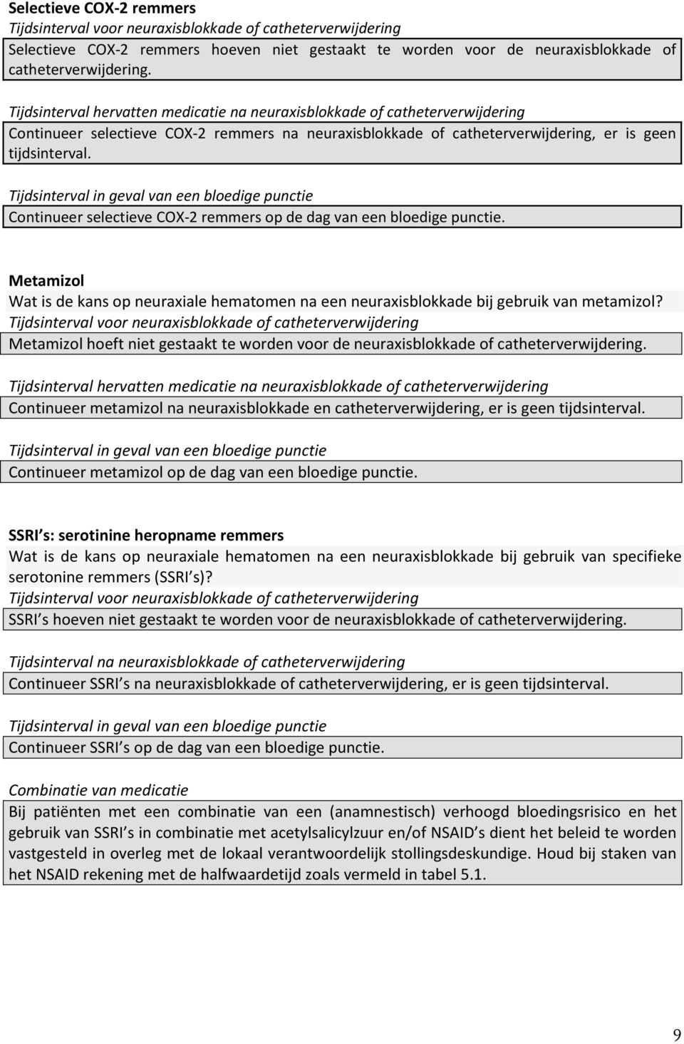 Tijdsinterval in geval van een bloedige punctie Continueer selectieve COX-2 remmers op de dag van een bloedige punctie.