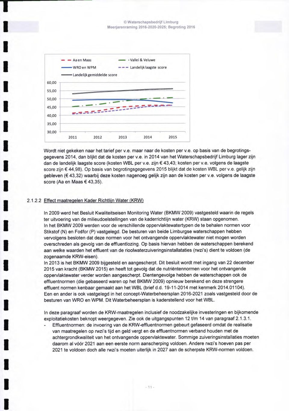 e. zijn 43,43; kosten per v.e. volgens de laagste score zijn 44,98). Op basis van begrotingsgegevens 2015 blijkt dat de kosten WBL per v.e. gelijk zijn gebleven ( 43,32) waarbij deze kosten nagenoeg gelijk zijn aan de kosten per v.