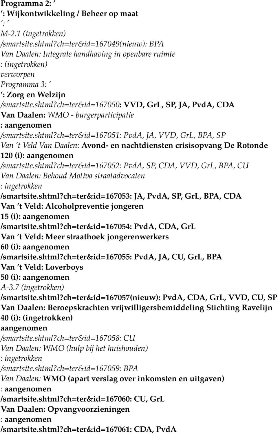 ch=ter&id=167050: VVD, GrL, SP, JA, PvdA, CDA Van Daalen: WMO - burgerparticipatie /smartsite.shtml?