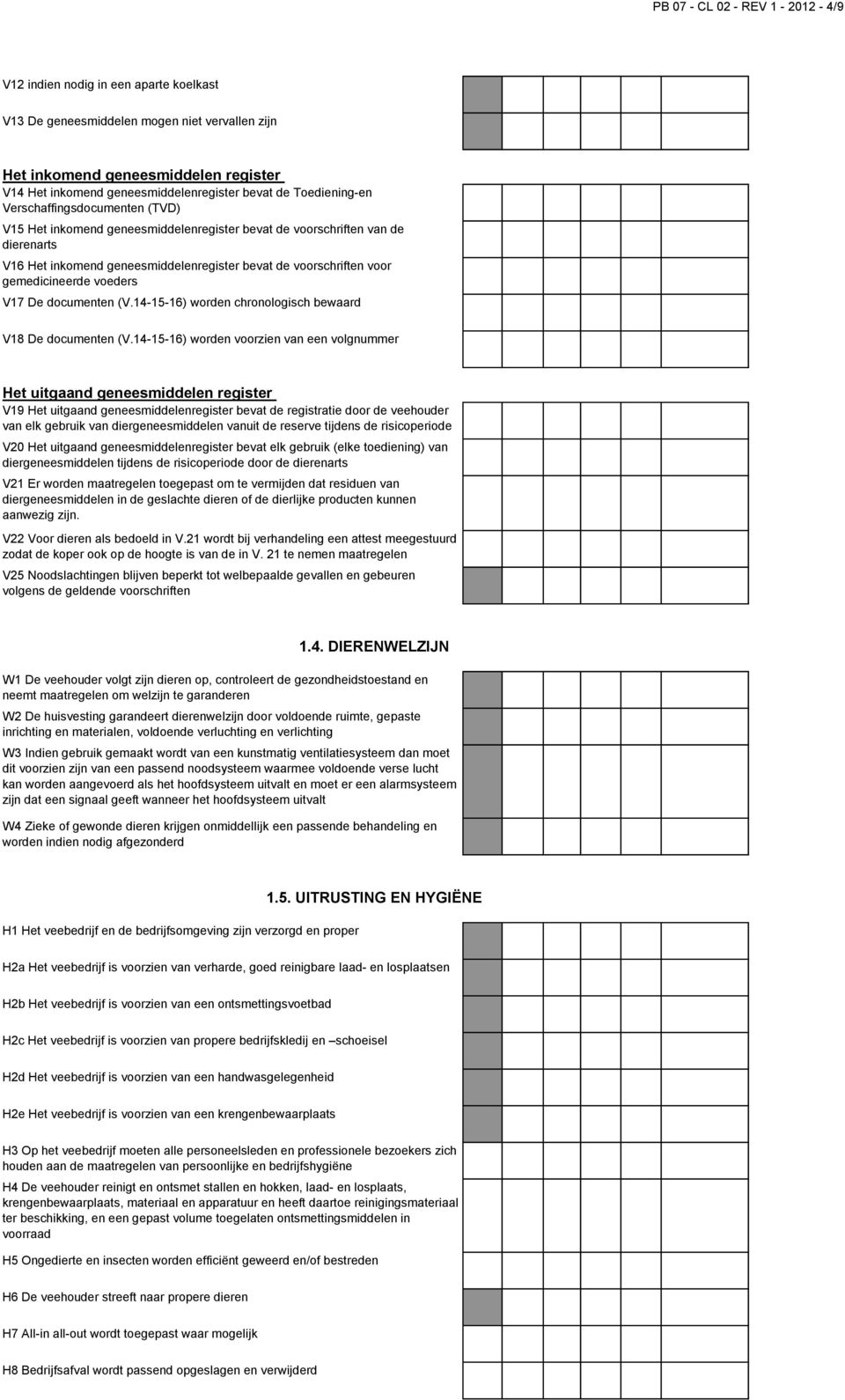 voor gemedicineerde voeders V17 De documenten (V.14-15-16) worden chronologisch bewaard V18 De documenten (V.