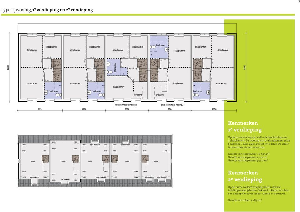 Grootte van slaapkamer 1: ± 6,75 m 2 Grootte van slaapkamer 2: ± 11 m 2 Grootte van slaapkamer 3: ± 12 m 2 2 e verdieping Op de ruime