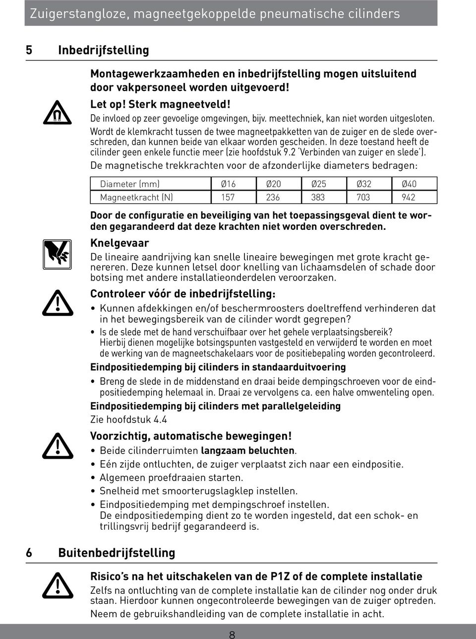 Wordt de klemkracht tussen de twee magneetpakketten van de zuiger en de slede overschreden, dan kunnen beide van elkaar worden gescheiden.