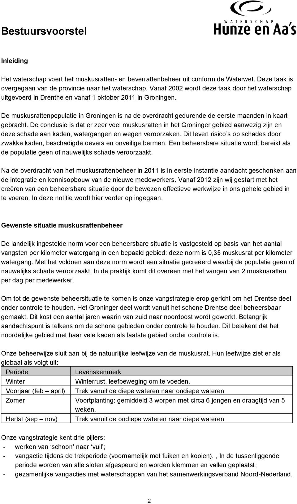 De muskusrattenpopulatie in Groningen is na de overdracht gedurende de eerste maanden in kaart gebracht.