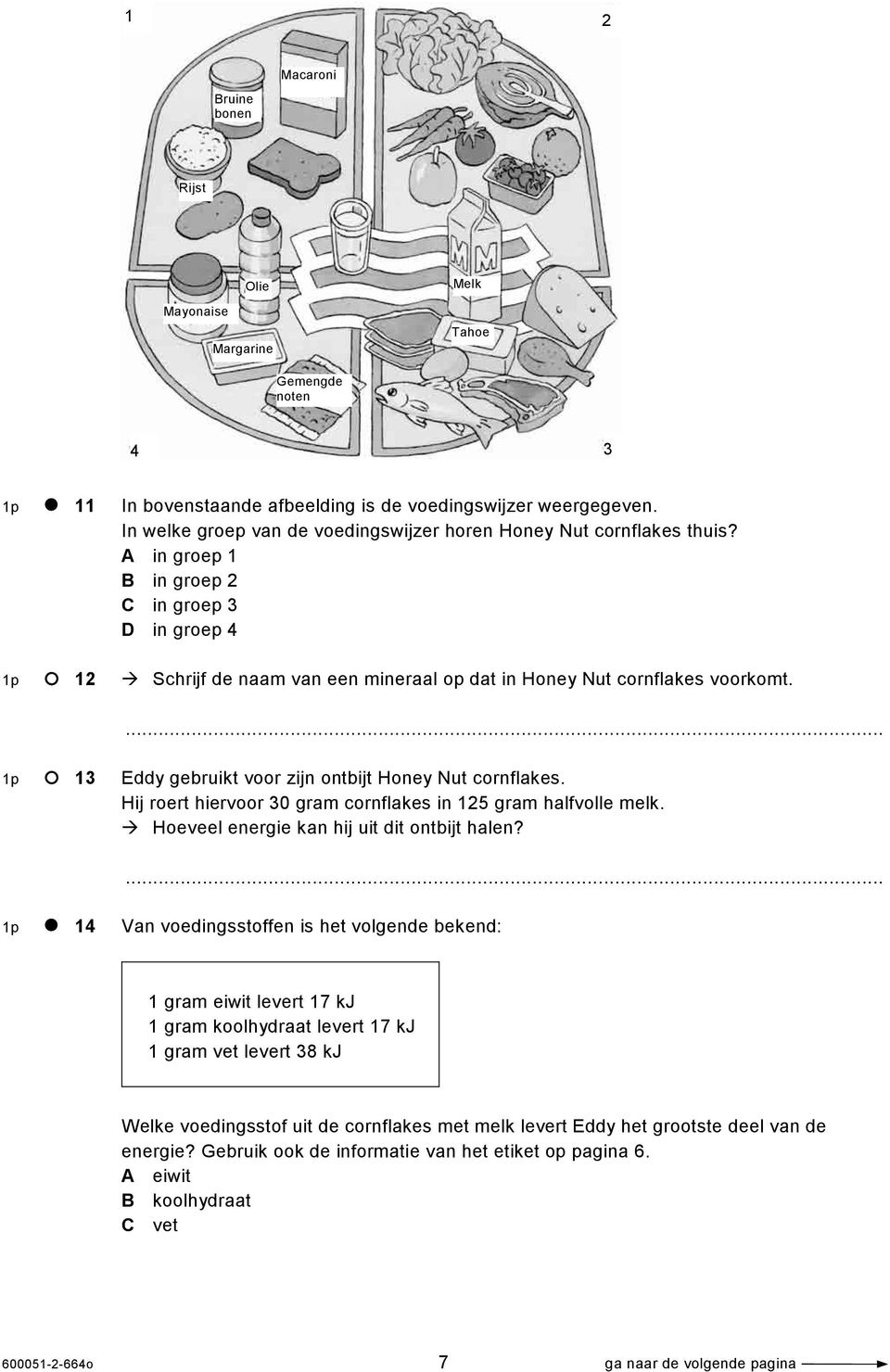 A in groep 1 B in groep 2 C in groep 3 D in groep 4 1p 12 Schrijf de naam van een mineraal op dat in Honey Nut cornflakes voorkomt.... 1p 13 Eddy gebruikt voor zijn ontbijt Honey Nut cornflakes.