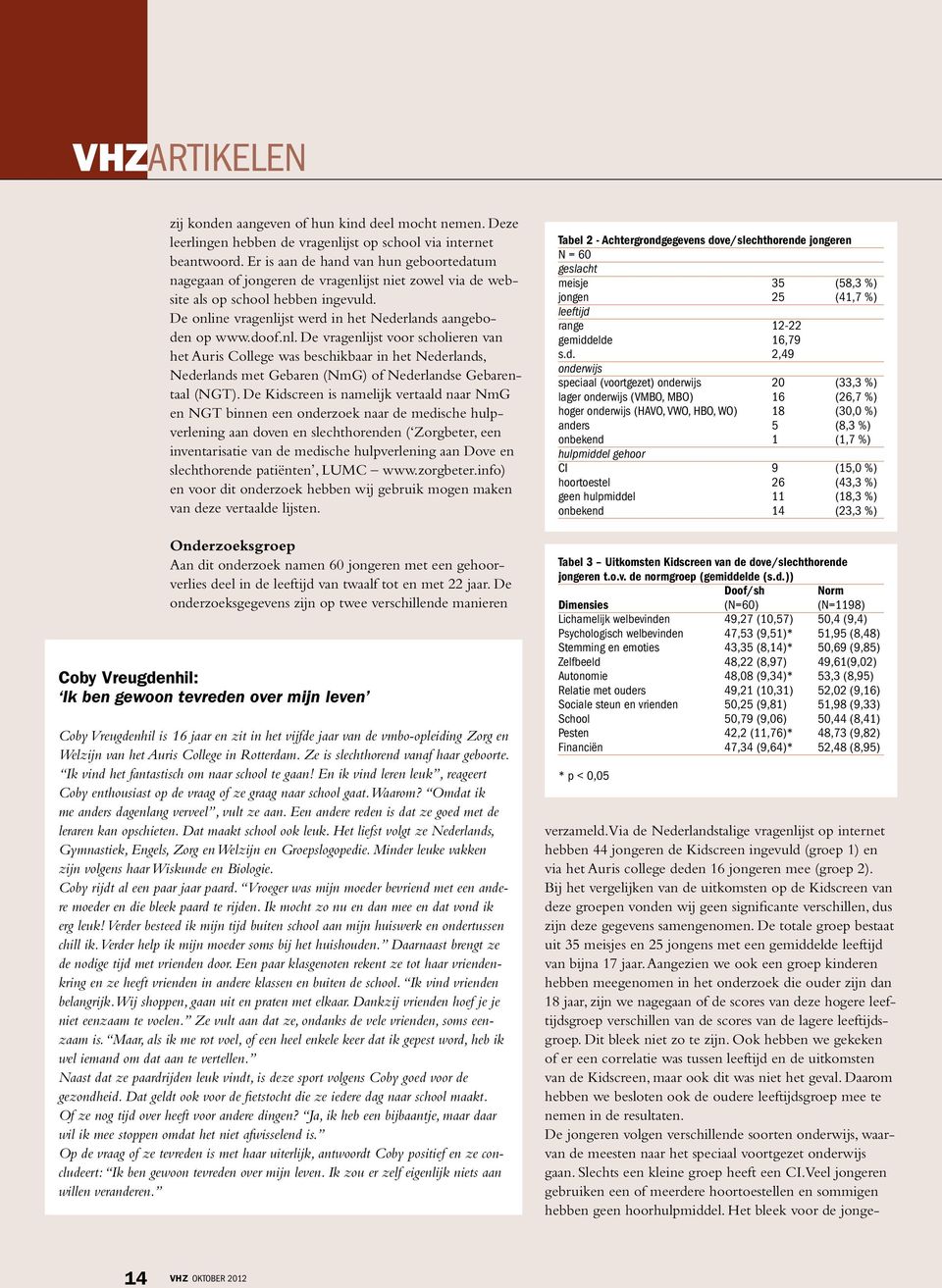 doof.nl. De vragenlijst voor scholieren van het Auris College was beschikbaar in het Nederlands, Nederlands met Gebaren (NmG) of Nederlandse Gebarentaal (NGT).