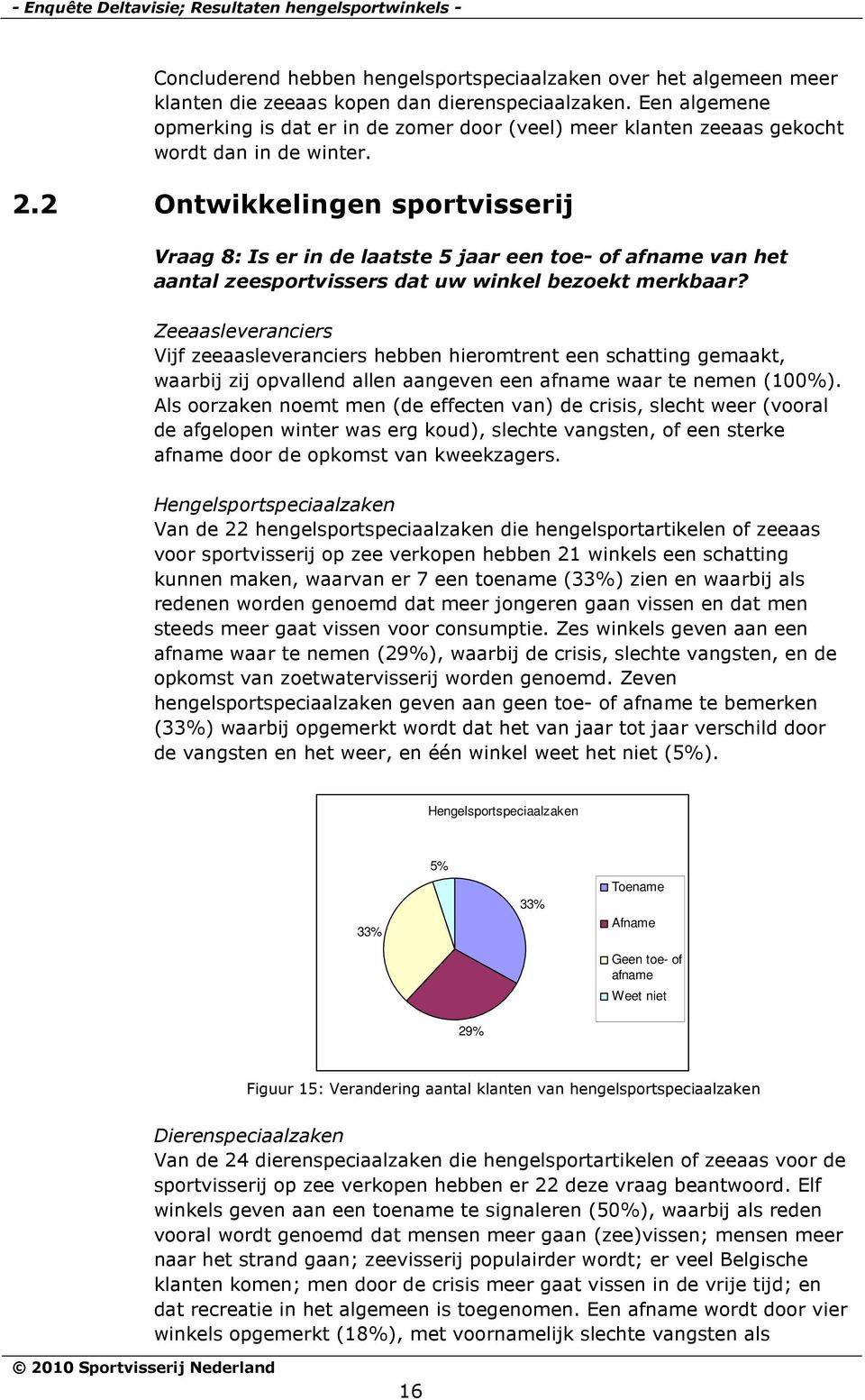 2 Ontwikkelingen sportvisserij Vraag 8: Is er in de laatste 5 jaar een toe- of afname van het aantal zeesportvissers dat uw winkel bezoekt merkbaar?