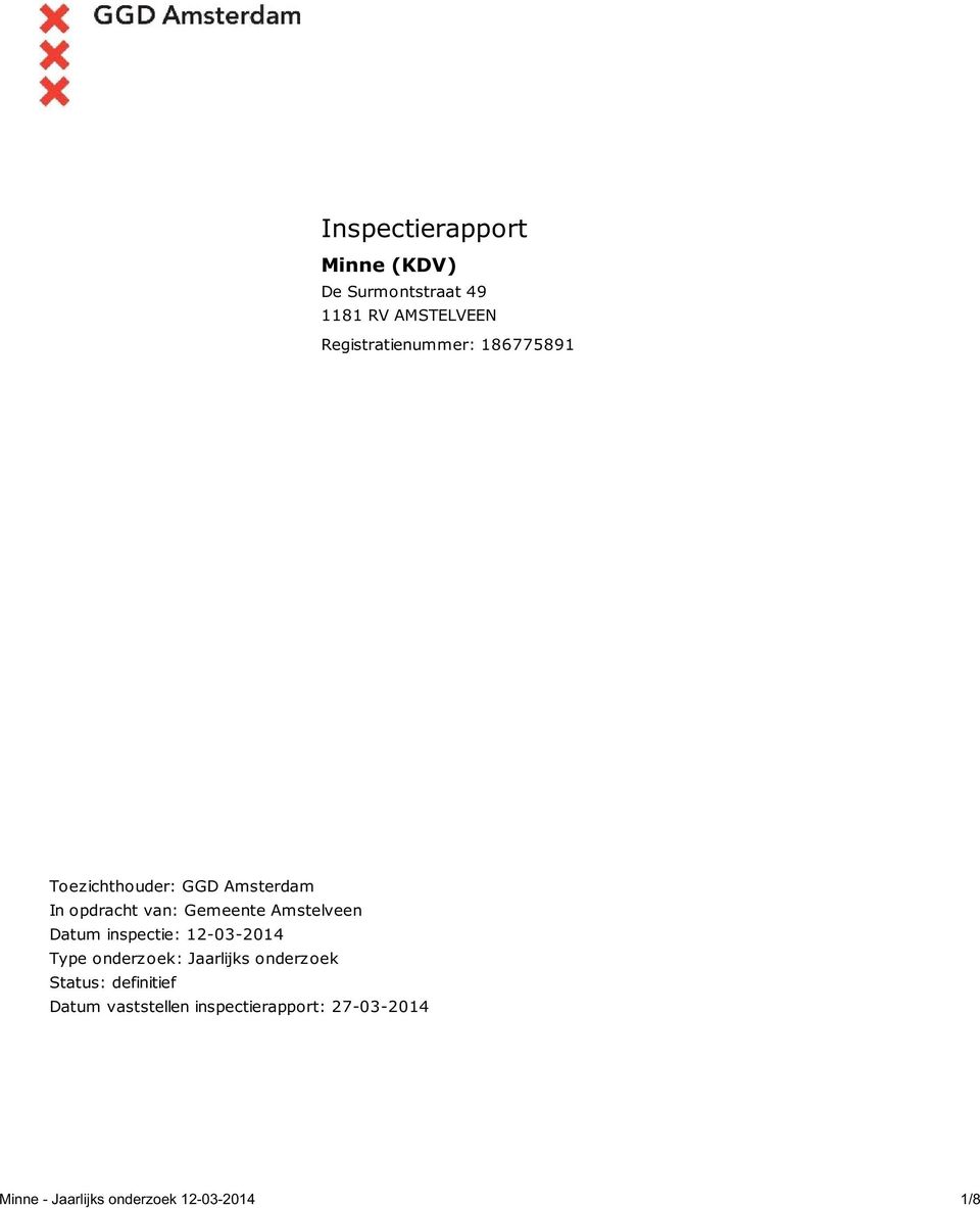 Gemeente Amstelveen Datum inspectie: 12-03-2014 Type onderzoek: Jaarlijks onderzoek