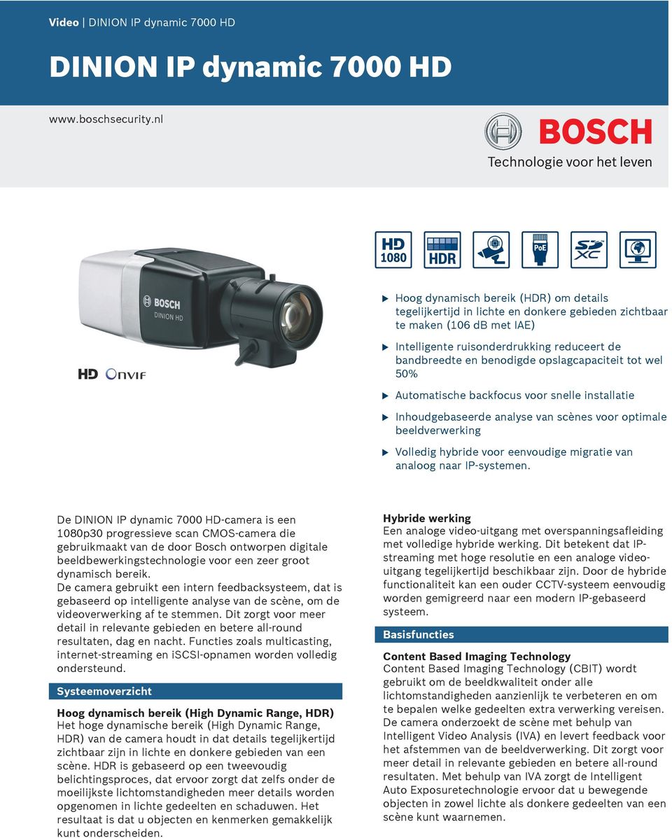 opslagcapaciteit tot wel 50% tomatische backfocs voor snelle installatie Inhodgebaseerde analyse van scènes voor optimale beeldverwerking Volledig hybride voor eenvodige migratie van analoog naar