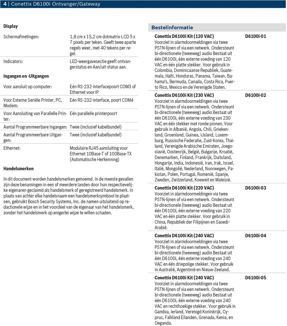 Eén RS-232-interfacepoort COM3 of Ethernet voor IP Eén RS-232-interface, poort COM4 Eén parallelle printerpoort Aantal Programmeerbare Ingangen: Twee (inclusief kabelbundel) Aantal Programmeerbare