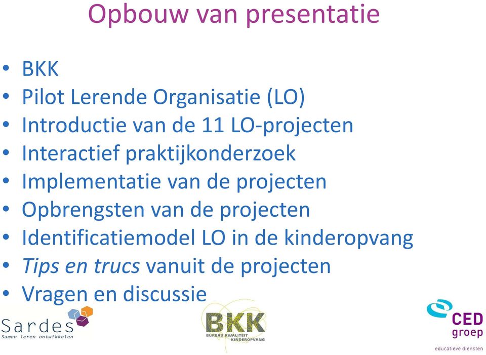 van de projecten Opbrengsten van de projecten Identificatiemodel LO