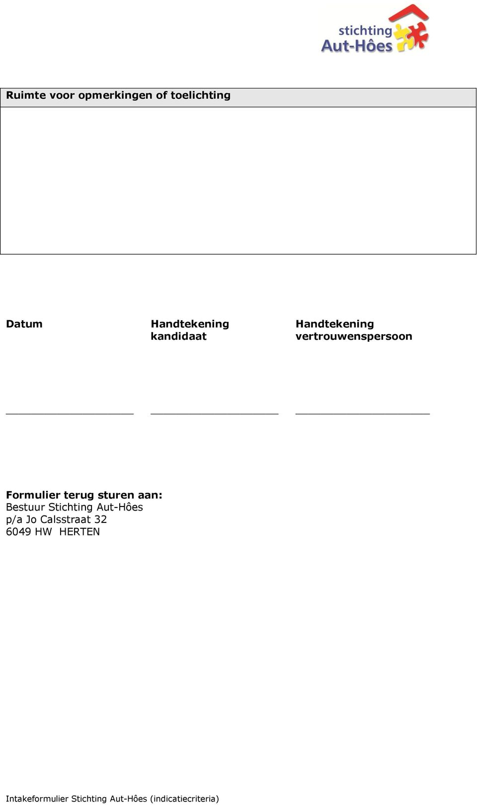 vertrouwenspersoon Formulier terug sturen aan: