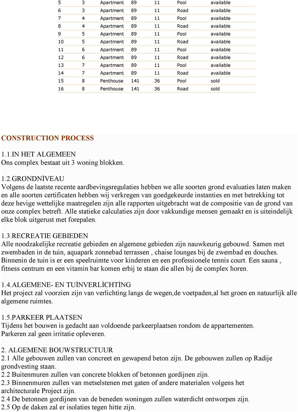 Penthouse 141 36 Road sold CONSTRUCTION PROCESS 1.1.IN HET ALGEMEEN Ons complex bestaat uit 3 woning blokken. 1.2.