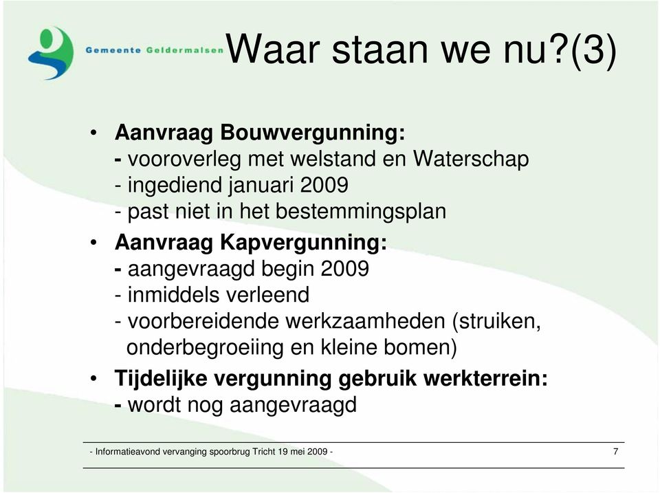 niet in het bestemmingsplan Aanvraag Kapvergunning: - aangevraagd begin 2009 - inmiddels verleend -