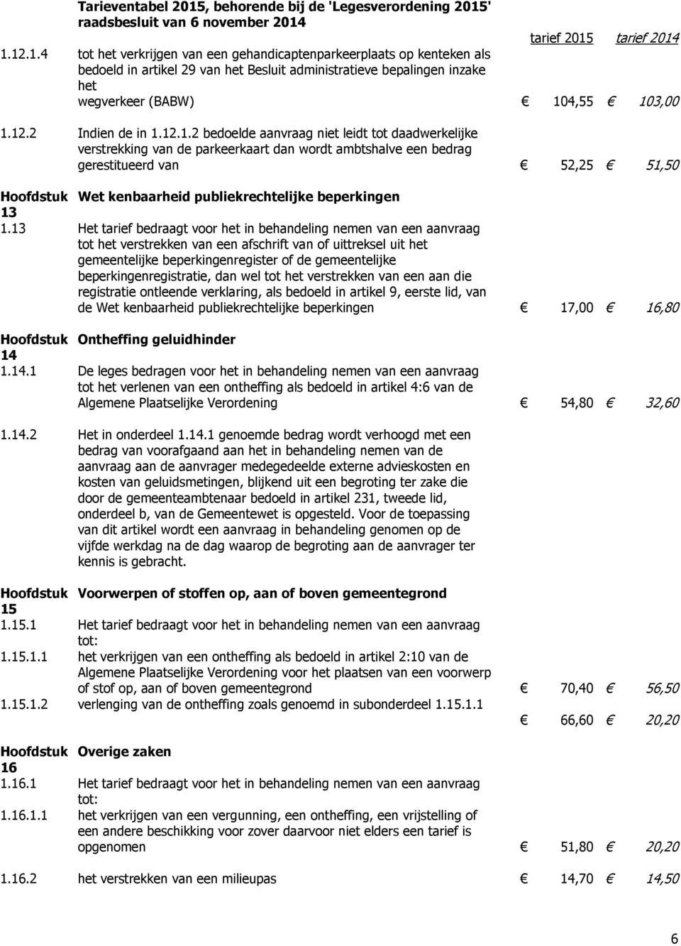 13 Het tarief bedraagt voor het in behandeling nemen van een aanvraag tot het verstrekken van een afschrift van of uittreksel uit het gemeentelijke beperkingenregister of de gemeentelijke