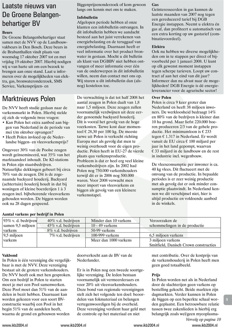 Laat u informeren over de mogelijkheden van elektra, gas, bronwateronderzoek, SMS Service, Varkensprijzen- en Marktnieuws Polen De NVV heeft studie gedaan naar de varkensmarkt in Polen.