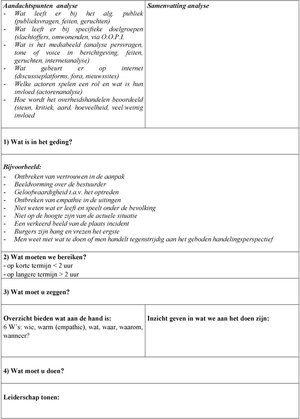 spelen een rol en wat is hun invloed (actorenanalyse) - Hoe wordt het overheidshandelen beoordeeld (steun, kritiek, aard, hoeveelheid, veel/weinig invloed Samenvatting analyse 1) Wat is in het geding?