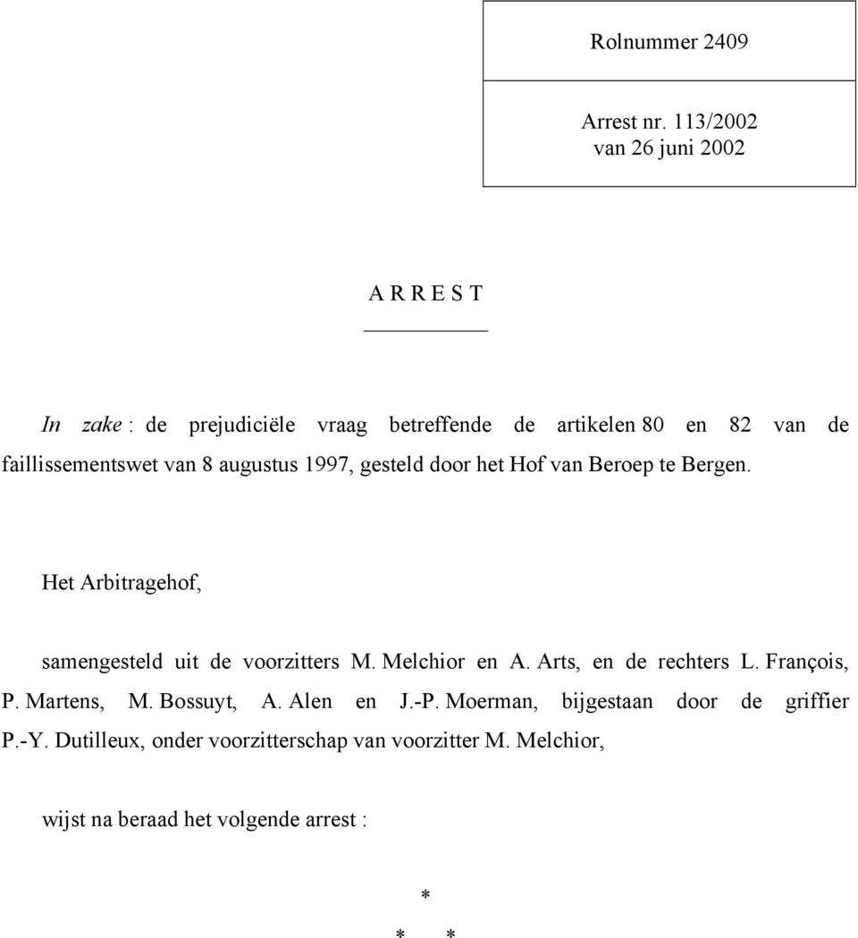 faillissementswet van 8 augustus 1997, gesteld door het Hof van Beroep te Bergen.