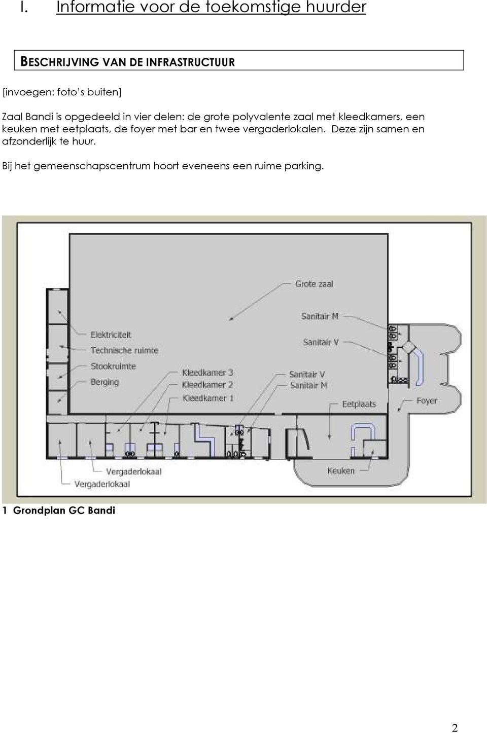 keuken met eetplaats, de foyer met bar en twee vergaderlokalen.