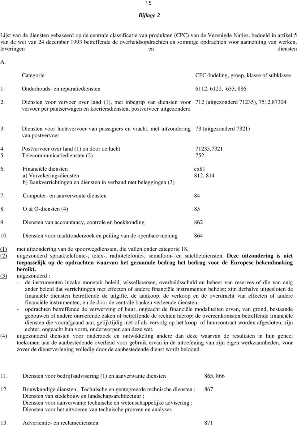 Onderhouds- en reparatiediensten 6112, 6122, 633, 886 2.