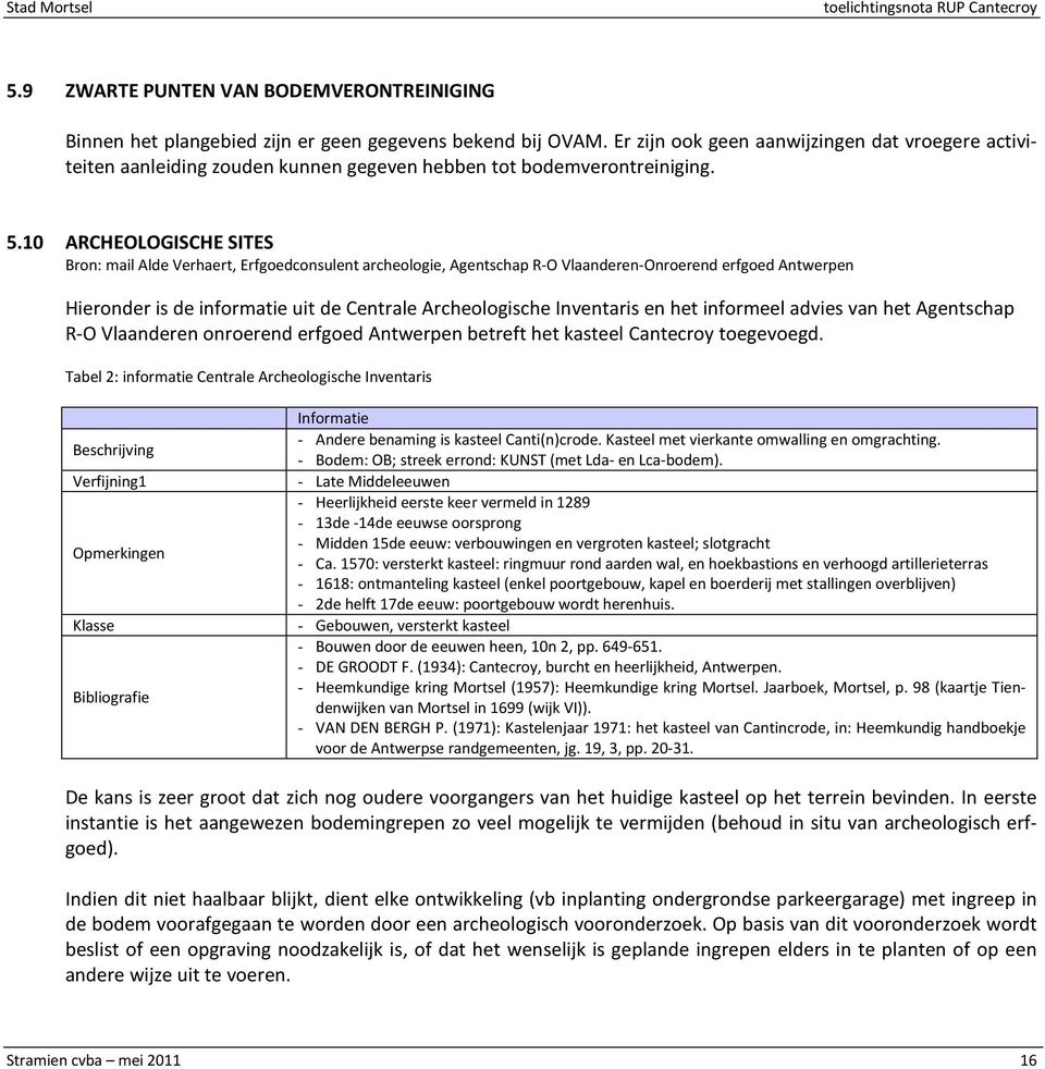 10 ARCHEOLOGISCHE SITES Bron: mail Alde Verhaert, Erfgoedconsulent archeologie, Agentschap R-O Vlaanderen-Onroerend erfgoed Antwerpen Hieronder is de informatie uit de Centrale Archeologische