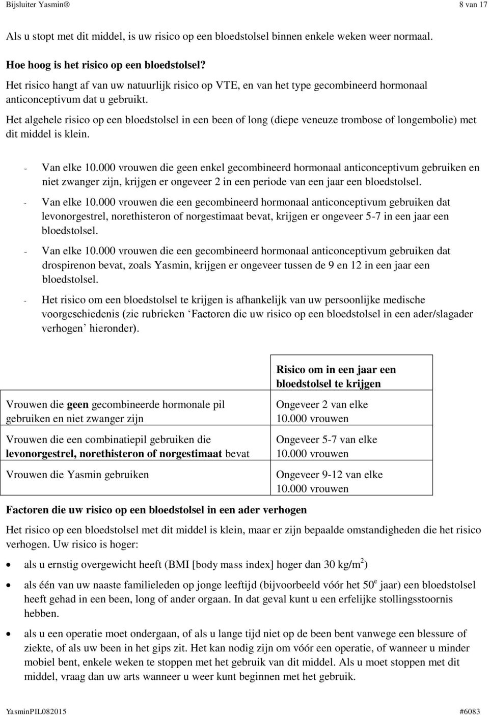 Het algehele risico op een bloedstolsel in een been of long (diepe veneuze trombose of longembolie) met dit middel is klein. - Van elke 10.