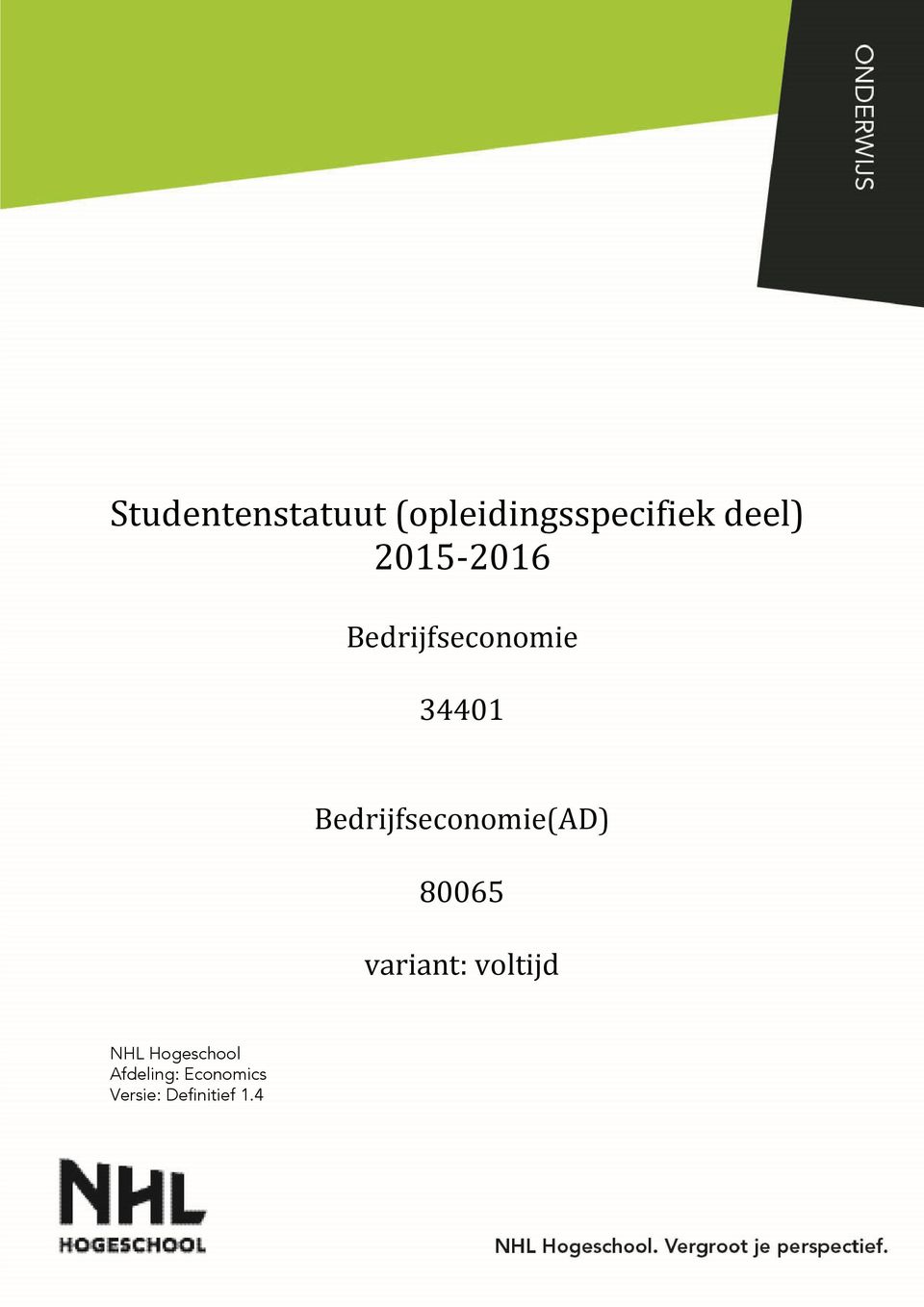 Bedrijfseconomie(AD) 80065 variant: voltijd