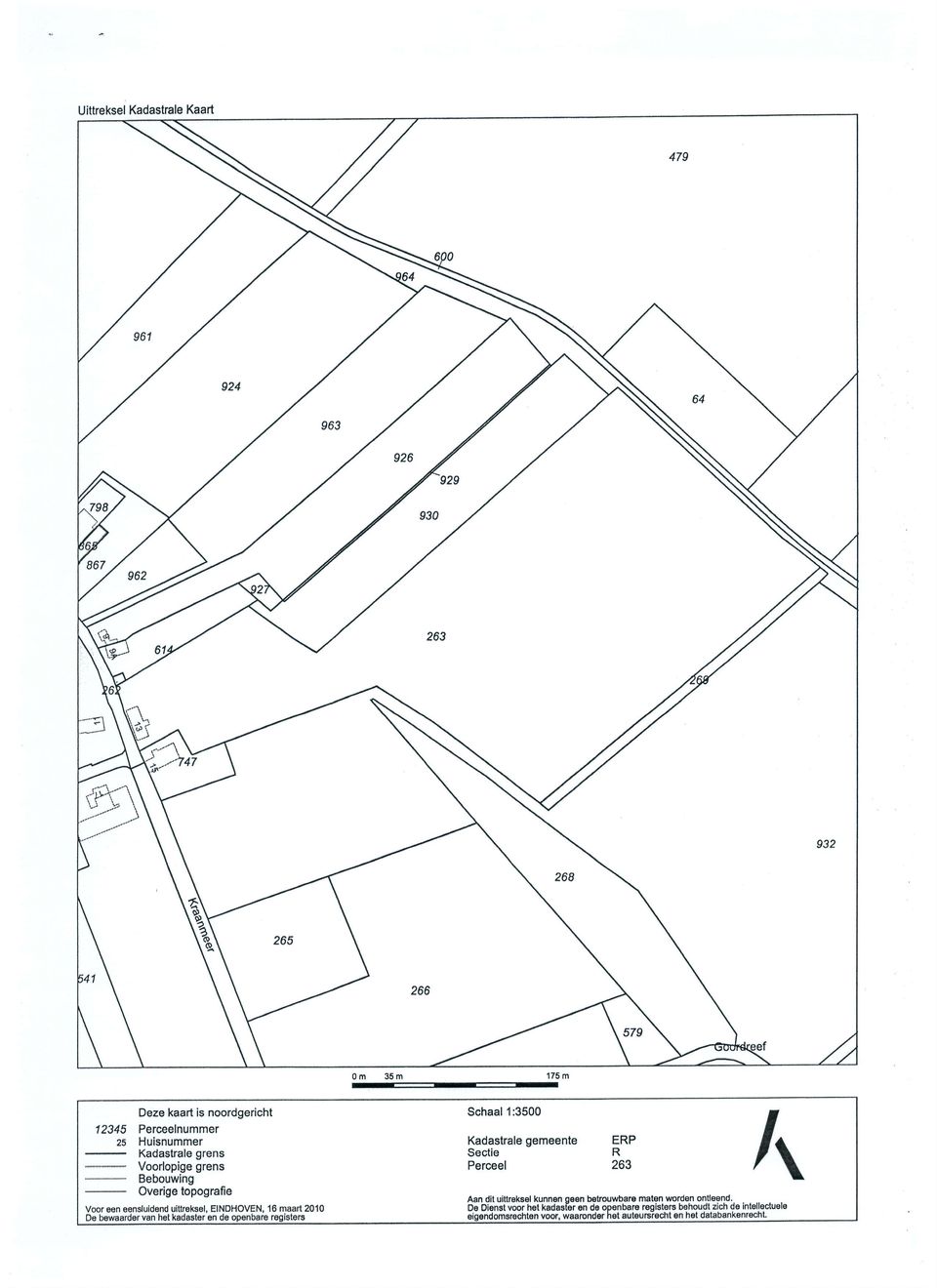 Schaal 1:35 Kadastrale gemente Seotie Perceel /r ERP R 263 Aen dlt ulttrsksl kunnen oeên btíouwbars maten worden ontíeend.