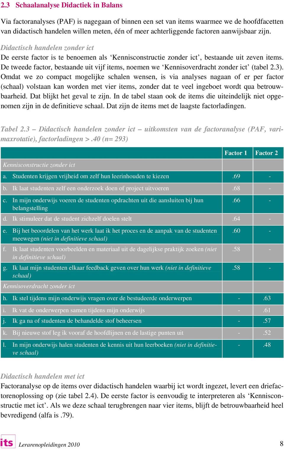 De tweede factor, bestaande uit vijf items, noemen we Kennisoverdracht zonder ict (tabel 2.3).