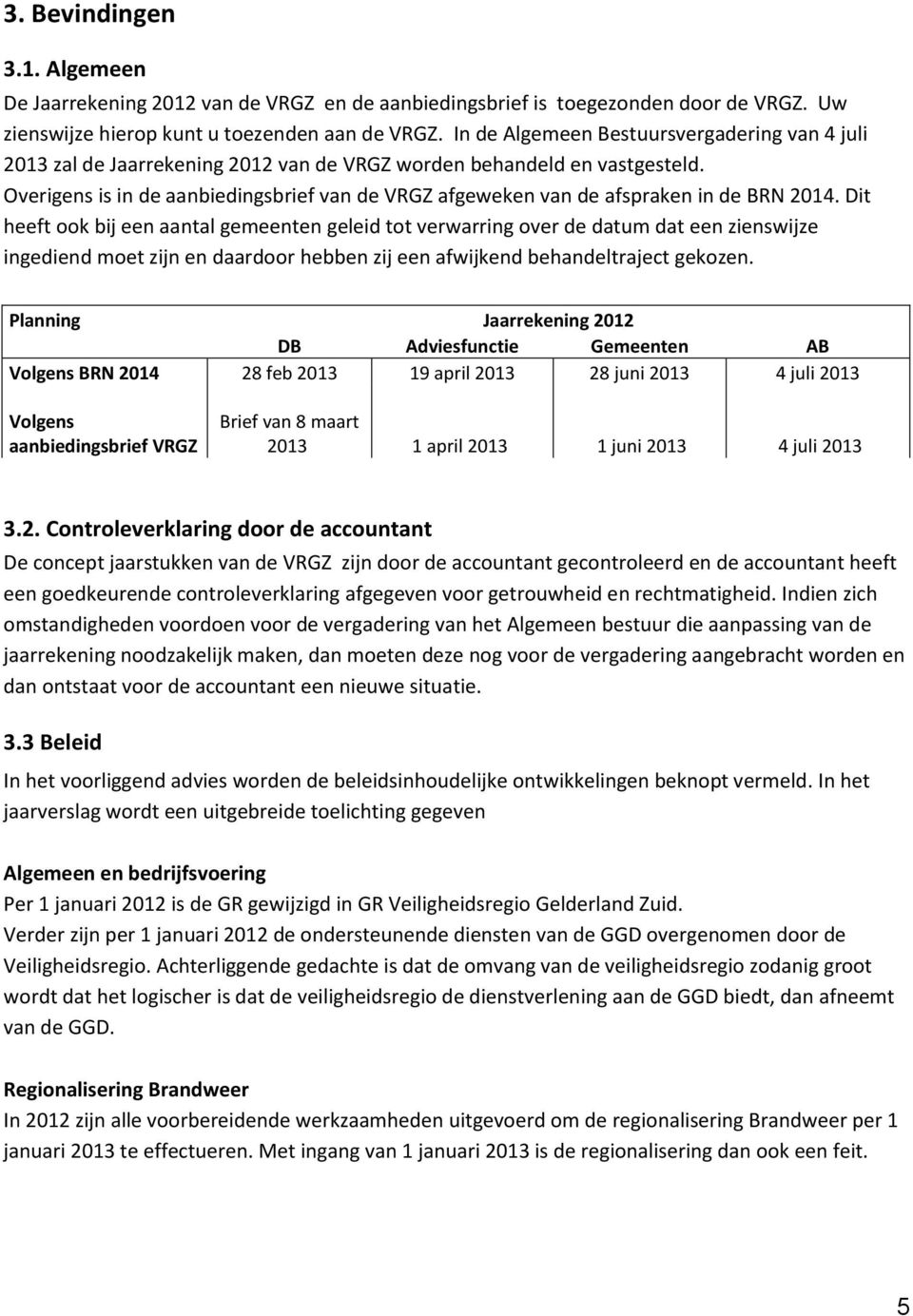 Overigens is in de aanbiedingsbrief van de VRGZ afgeweken van de afspraken in de BRN 2014.