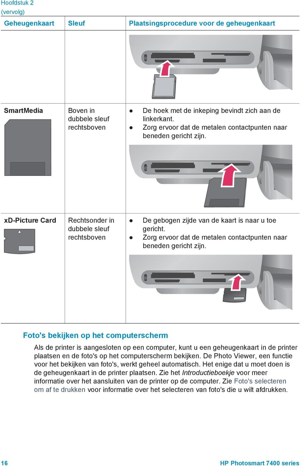 Zorg ervoor dat de metalen contactpunten naar beneden gericht zijn.