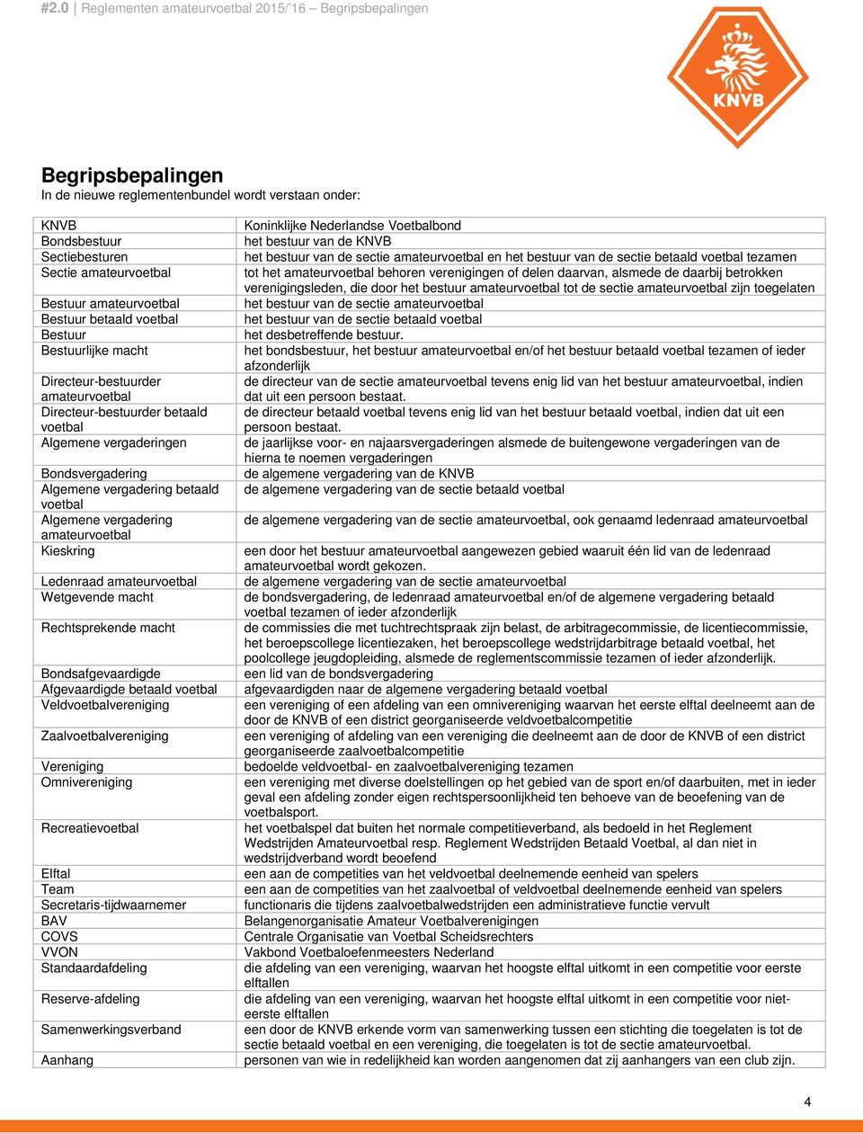 betaald voetbal Algemene vergadering amateurvoetbal Kieskring Ledenraad amateurvoetbal Wetgevende macht Rechtsprekende macht Bondsafgevaardigde Afgevaardigde betaald voetbal Veldvoetbalvereniging