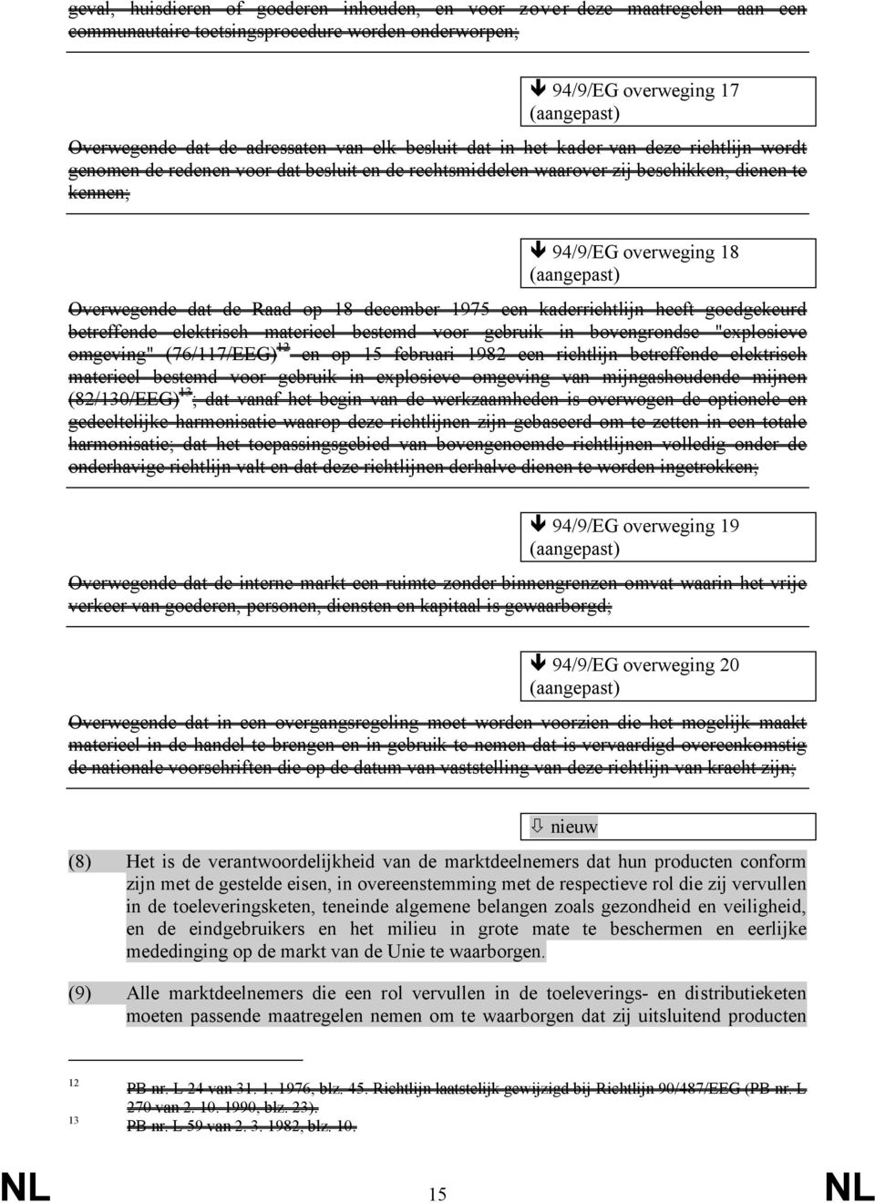 dat de Raad op 18 december 1975 een kaderrichtlijn heeft goedgekeurd betreffende elektrisch materieel bestemd voor gebruik in bovengrondse "explosieve omgeving" (76/117/EEG) 12 en op 15 februari 1982