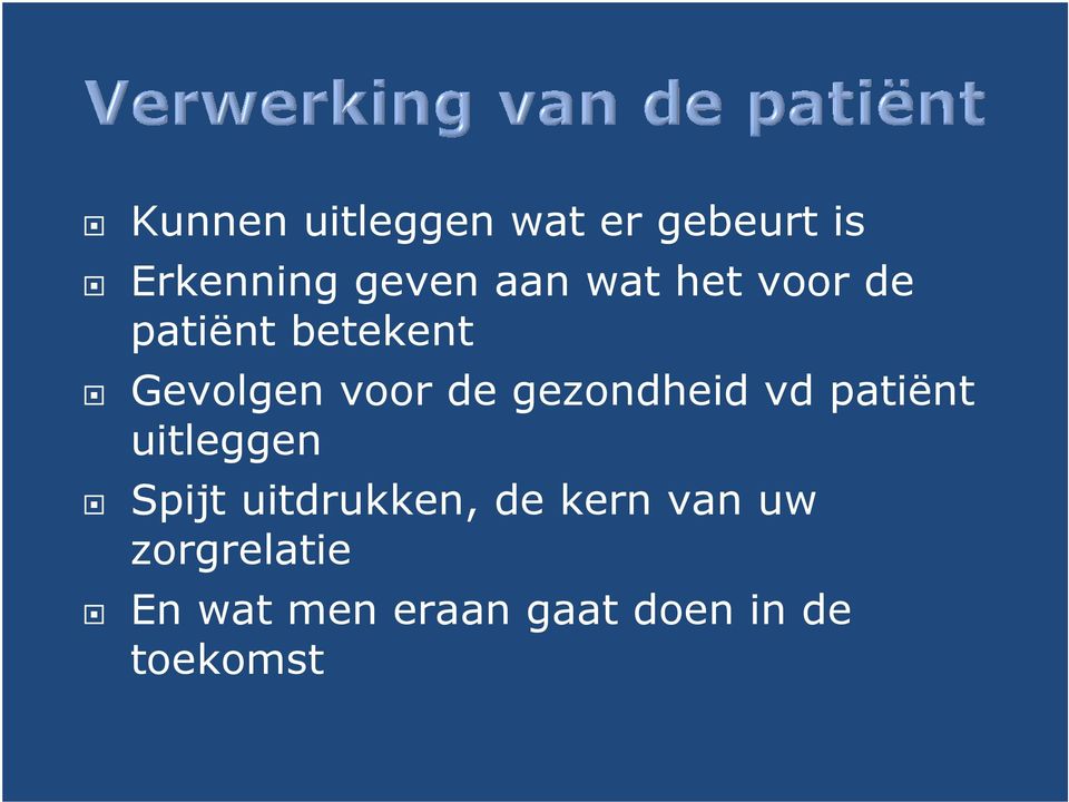 gezondheid vd patiënt uitleggen Spijt uitdrukken, de