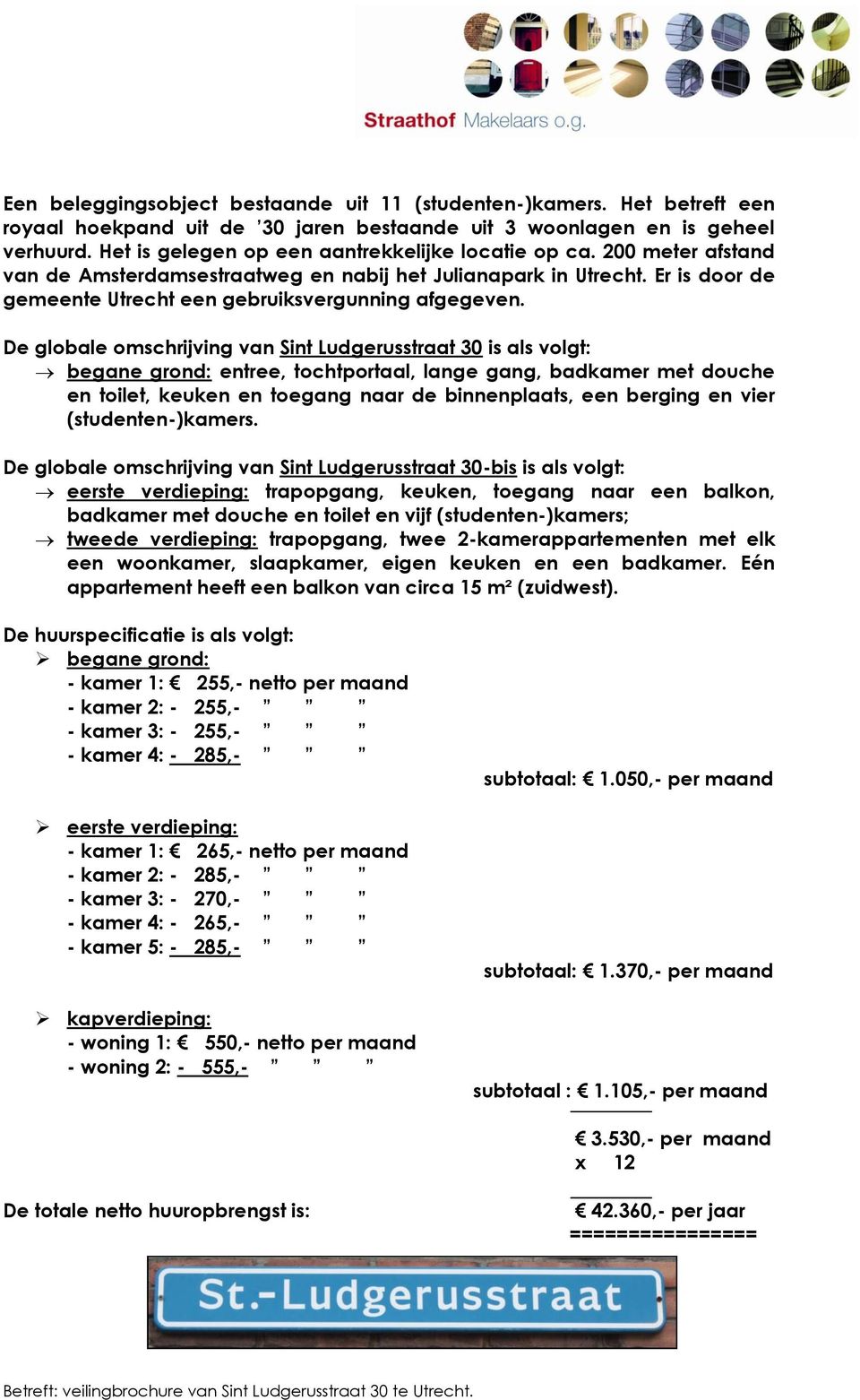 De globale omschrijving van Sint Ludgerusstraat 30 is als volgt: begane grond: entree, tochtportaal, lange gang, badkamer met douche en toilet, keuken en toegang naar de binnenplaats, een berging en