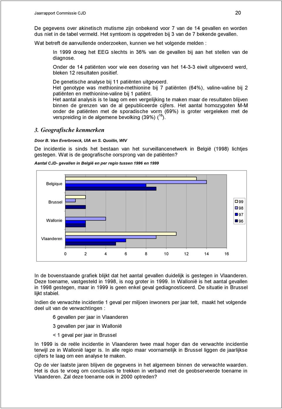 Wat betreft de aanvullende onderzoeken, kunnen we het volgende melden : In 1999 droeg het EEG slechts in 36% van de gevallen bij aan het stellen van de diagnose.