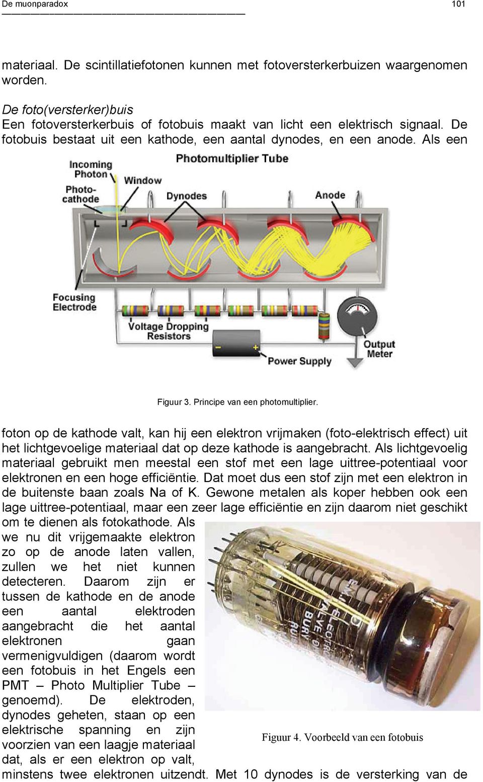 Principe van een photomultiplier. foton op de kathode valt, kan hij een elektron vrijmaken (foto-elektrisch effect) uit het lichtgevoelige materiaal dat op deze kathode is aangebracht.