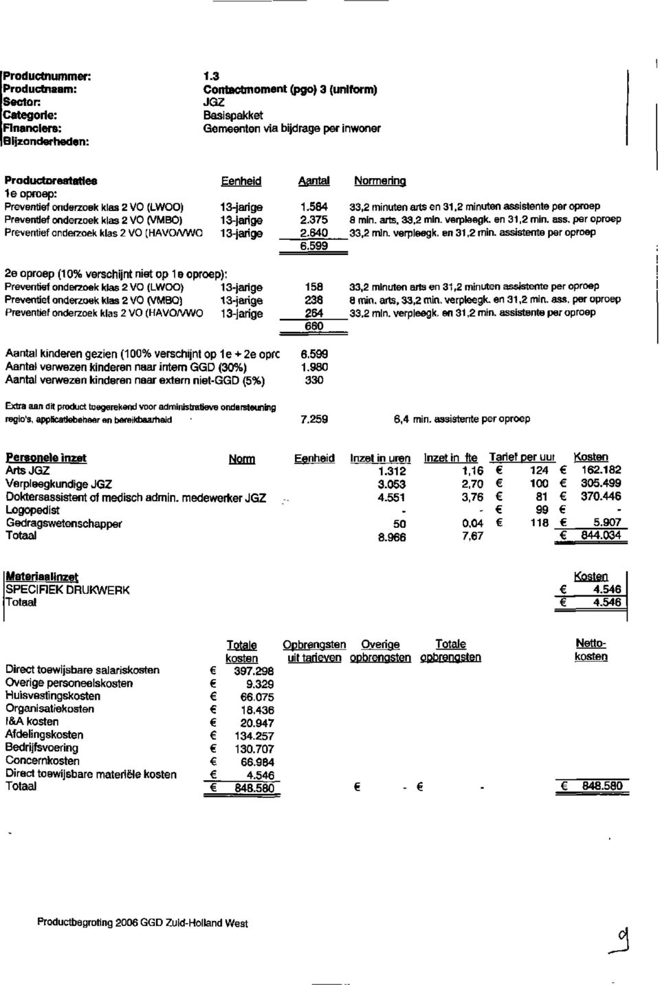 Preventief onderzoek klas 2 VO (HAVO/VWO Eenheid 13jarige 13jarige 13jarige Aantal Normering 1.584 33,2 minuten arts en 31,2 minuten assistente per oproep 2.375 8 min. arts. 33,2 min. verpleegk.