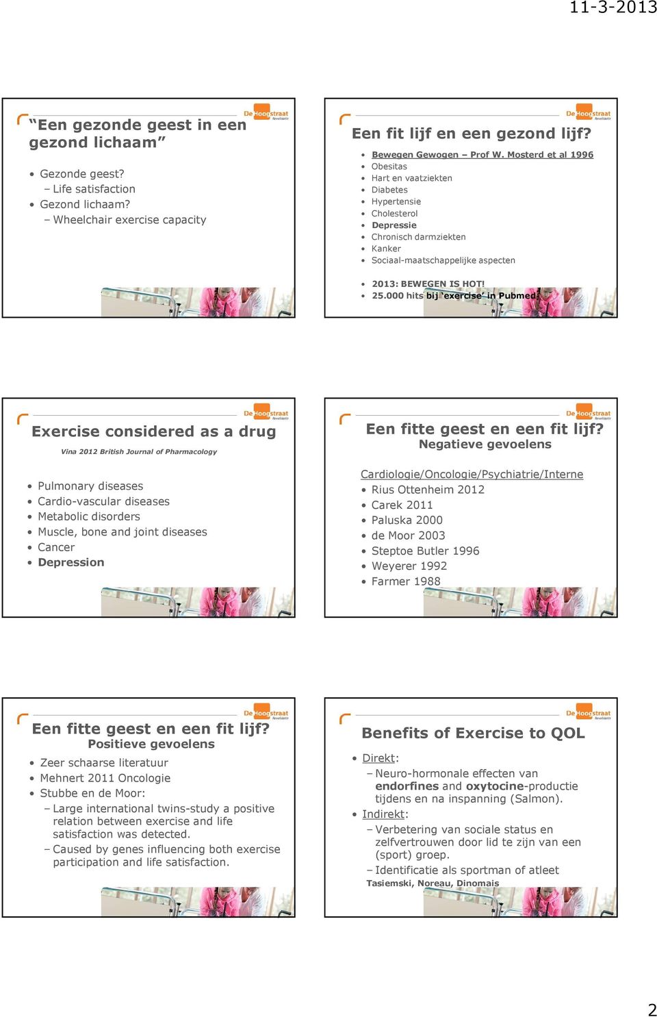 000 hits bij exercise in Pubmed Exercise considered as a drug Vina 2012 British Journal of Pharmacology Pulmonary diseases Cardio-vascular diseases Metabolic disorders Muscle, bone and joint diseases