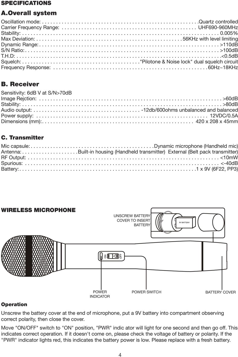 ............................................................... >110dB S/N Ratio:..................................................................... >100dB T.H.D:.........................................................................<0.