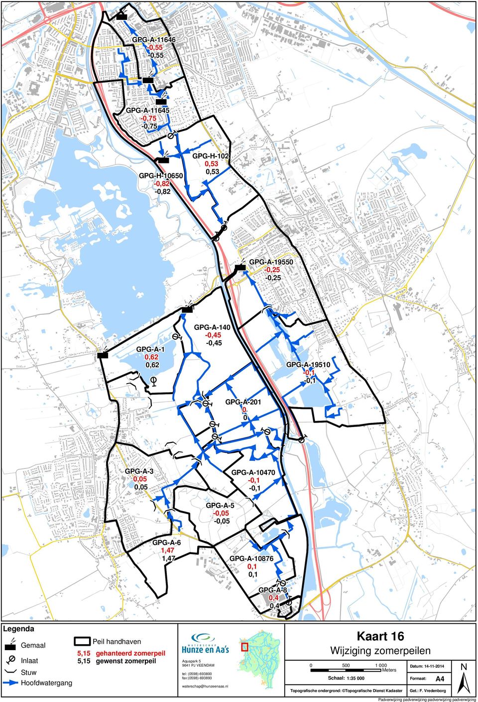 0,1 0,1 0,4 0,4 Peil handhaven 5,15 gehanteerd zomerpeil 5,15 gewenst zomerpeil Kaart 16