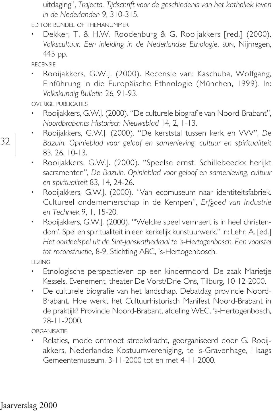 Recensie van: Kaschuba, Wolfgang, Einführung in die Europäische Ethnologie (München, 1999). In: Volkskundig Bulletin 26, 91-93. OVERIGE PUBLICATIES Rooijakkers, G.W.J. (2000).