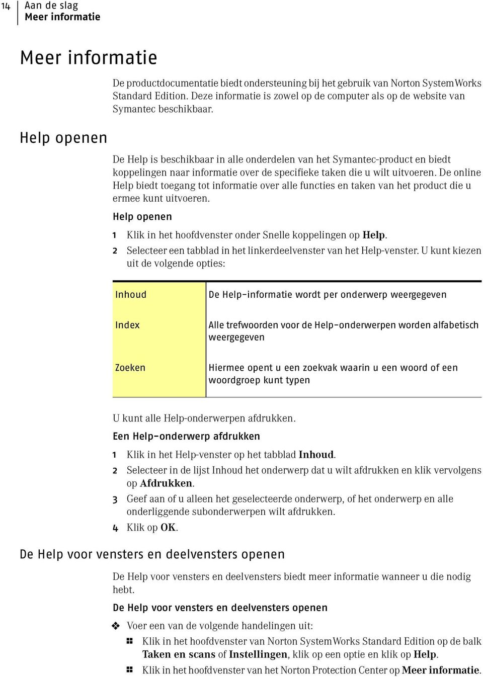 De Help is beschikbaar in alle onderdelen van het Symantec-product en biedt koppelingen naar informatie over de specifieke taken die u wilt uitvoeren.