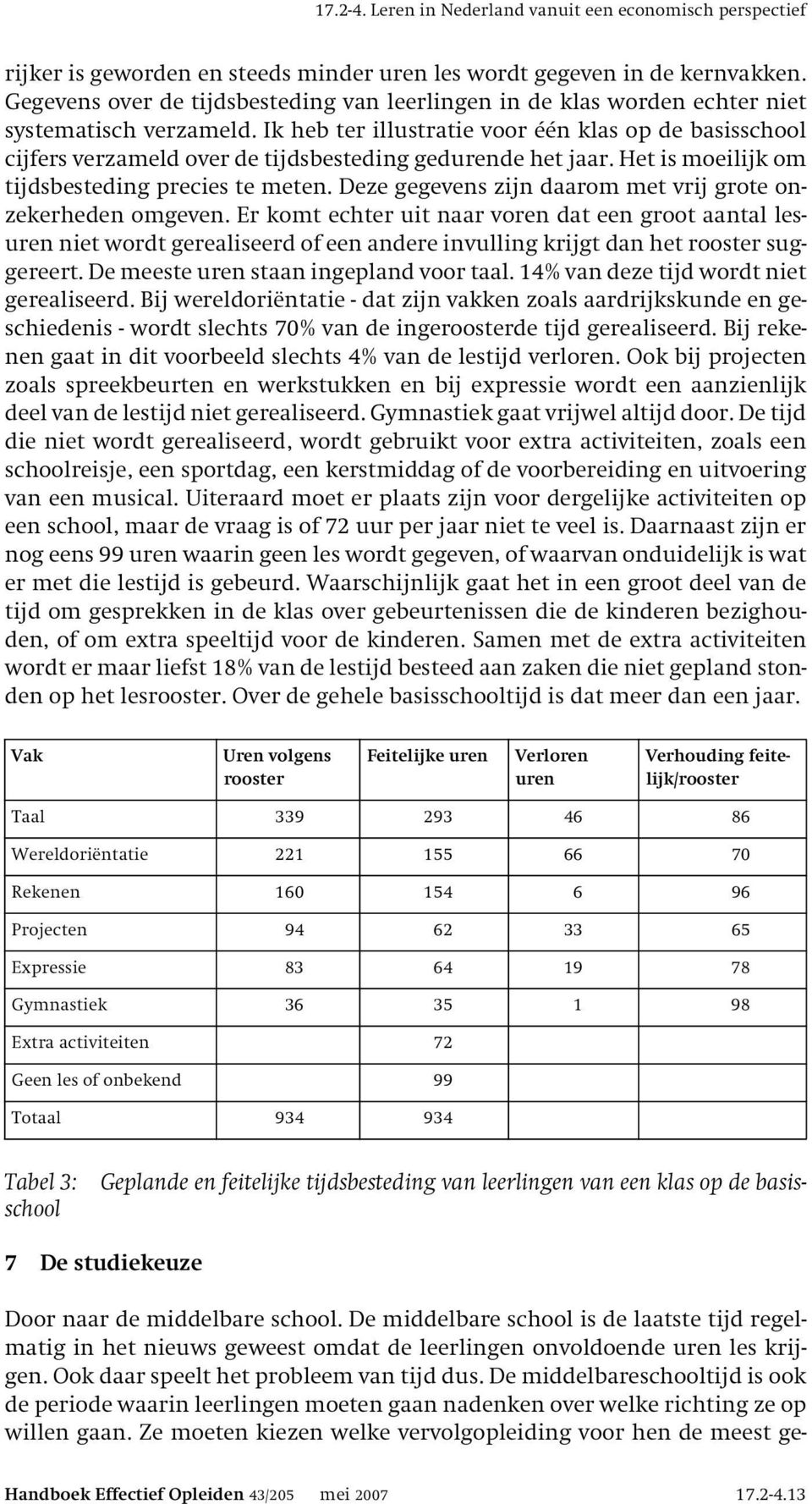 Ik heb ter illustratie voor één klas op de basisschool cijfers verzameld over de tijdsbesteding gedurende het jaar. Het is moeilijk om tijdsbesteding precies te meten.