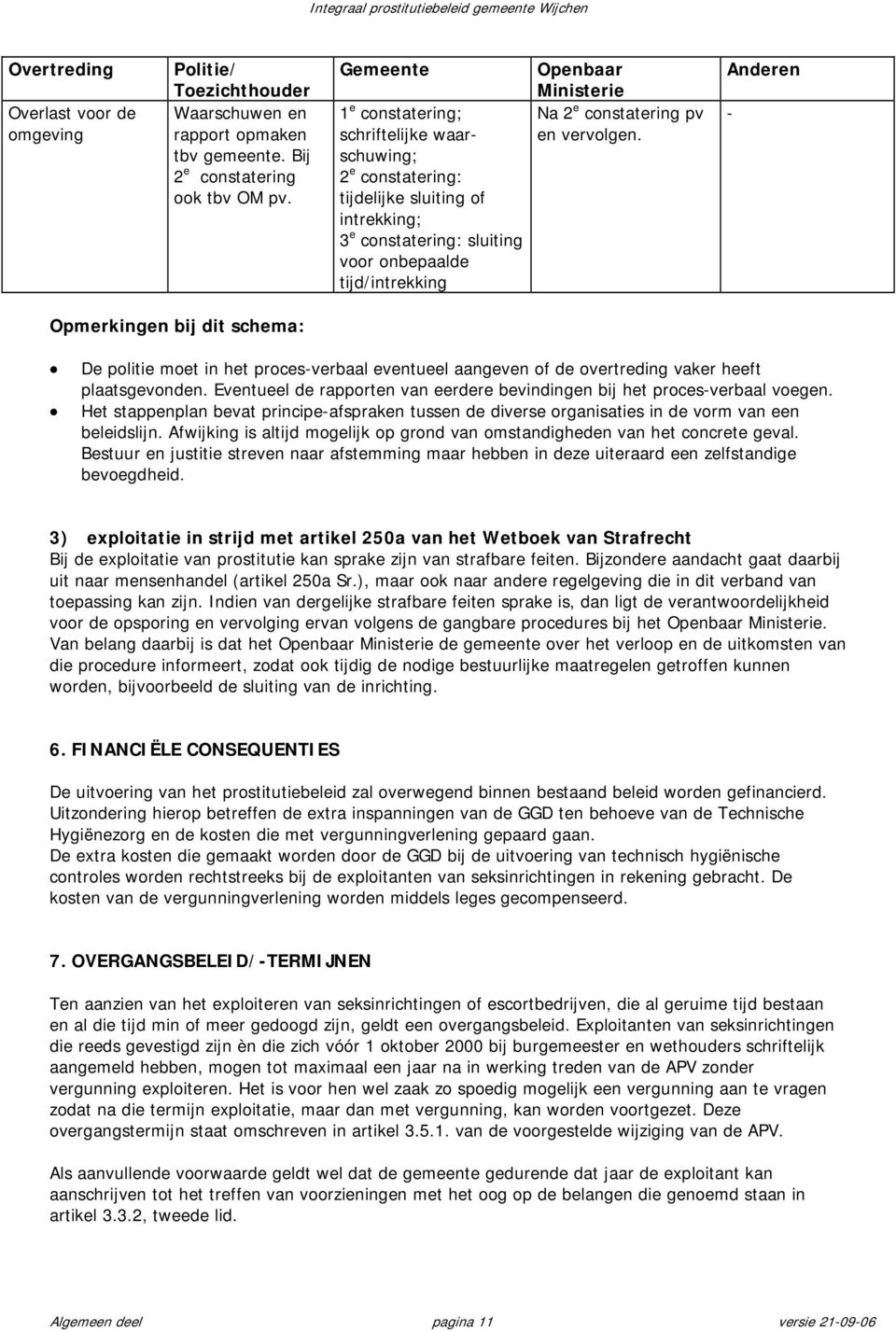 vervolgen. Anderen - Opmerkingen bij dit schema: De politie moet in het proces-verbaal eventueel aangeven of de overtreding vaker heeft plaatsgevonden.