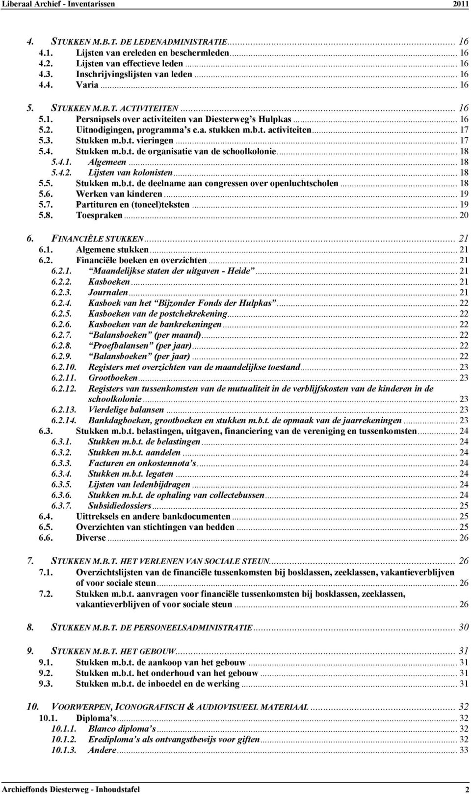 .. 17 5.4. Stukken m.b.t. de organisatie van de schoolkolonie... 18 5.4.1. Algemeen... 18 5.4.2. Lijsten van kolonisten... 18 5.5. Stukken m.b.t. de deelname aan congressen over openluchtscholen.