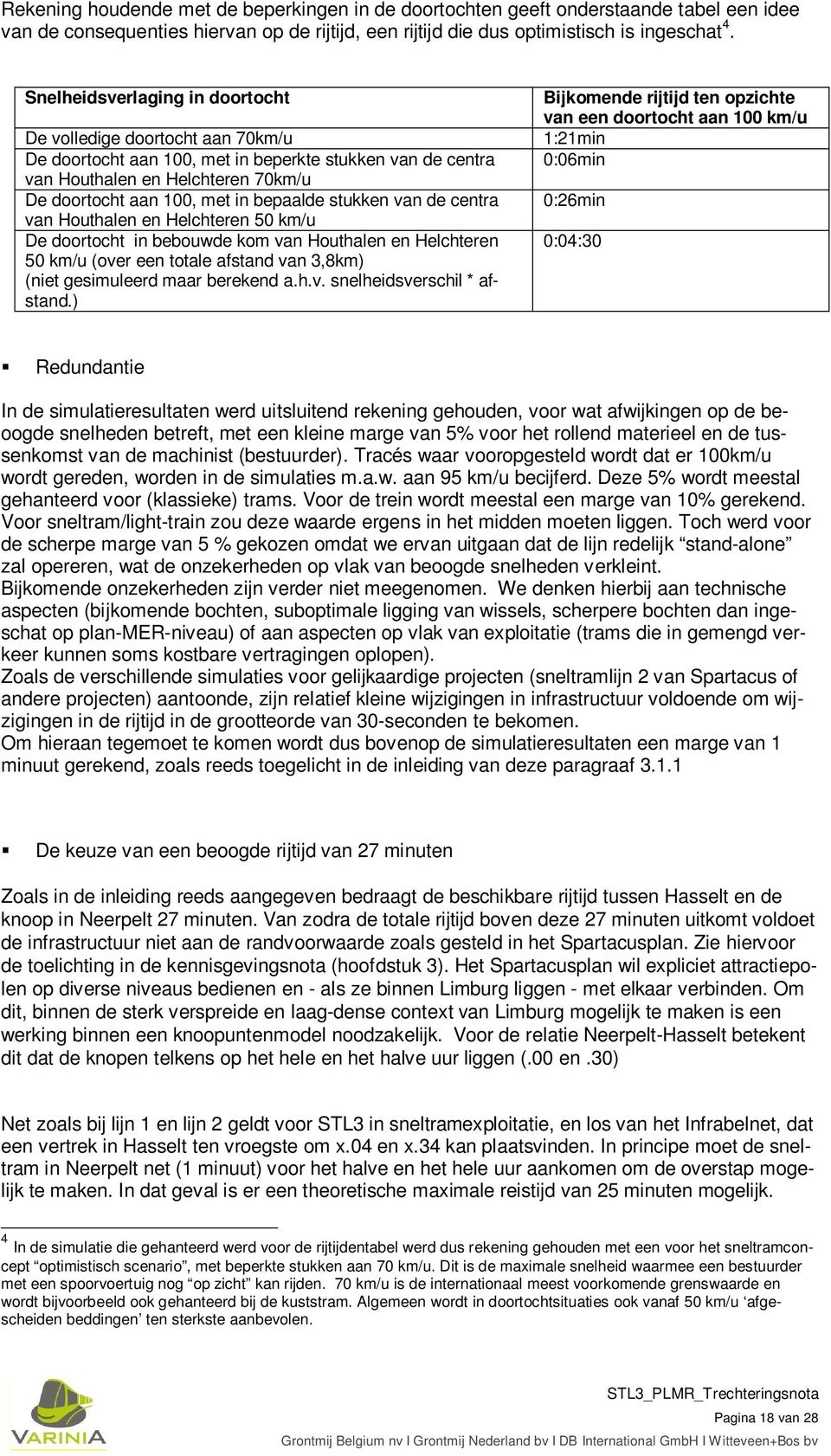 stukken van de centra van Houthalen en Helchteren 50 km/u De doortocht in bebouwde kom van Houthalen en Helchteren 50 km/u (over een totale afstand van 3,8km) (niet gesimuleerd maar berekend a.h.v. snelheidsverschil * afstand.