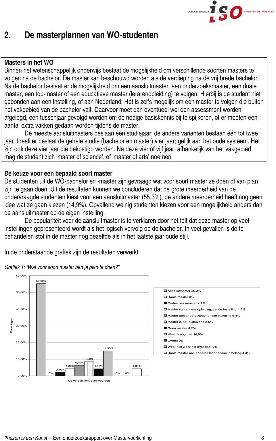 Na de bachelor bestaat er de mogelijkheid om een aansluitmaster, een onderzoeksmaster, een duale master, een top-master of een educatieve master (lerarenopleiding) te volgen.