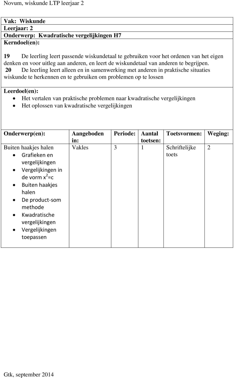 20 De leerling leert alleen en in samenwerking met anderen in praktische situaties wiskunde te herkennen en te gebruiken om problemen op te lossen Het vertalen van